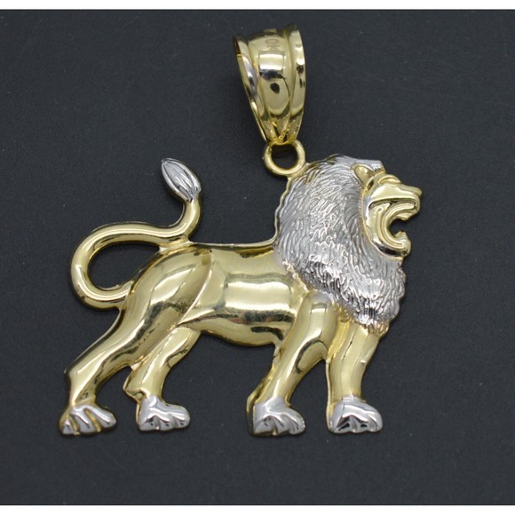 COPY - Real 10K Yellow White Two-Tone Gold Walking Lion Body Diamond Cut Pendan… - Picture 1 of 8